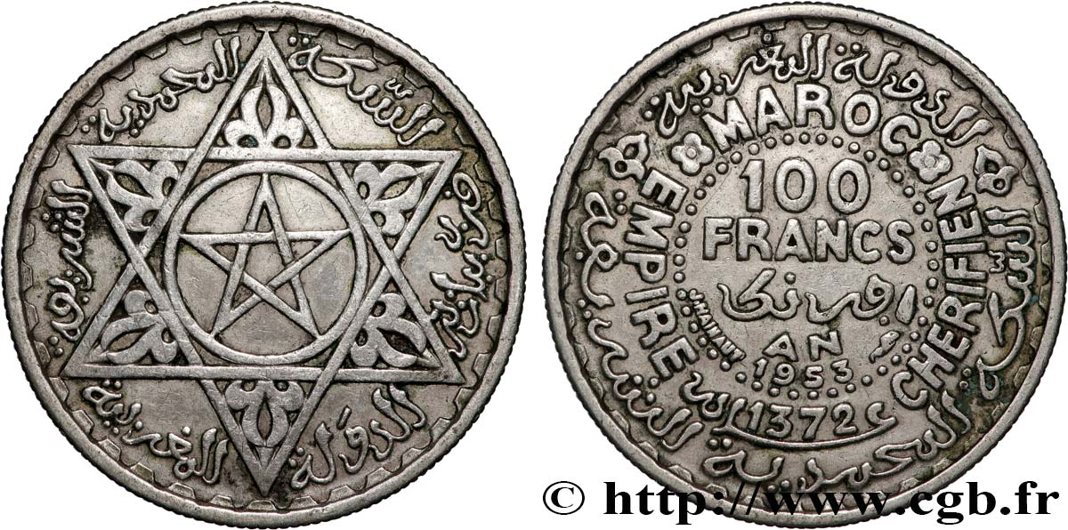 MAROCCO - PROTETTORATO FRANCESE 100 Francs AH 1372 1953 Paris BB 