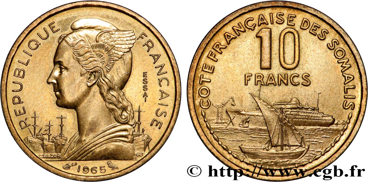 FRANZÖSISCHE SOMALILAND Essai de 10 Francs 1965 Paris VZ 