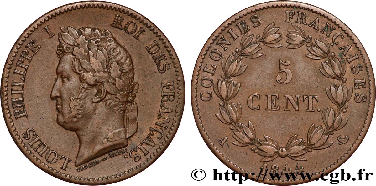 COLONIES FRANÇAISES - Louis-Philippe, pour les Îles Marquises 5 Centimes Louis Philippe Ier 1844 Paris - A TTB+ 