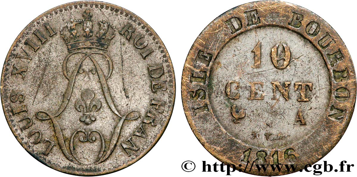 ISLA BORBóN (ISLA DE LA REUNIóN) 10 Cent. 1816  BC+ 