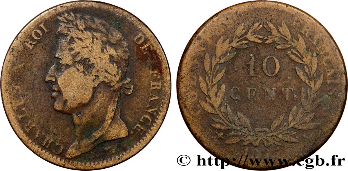 COLONIAS FRANCESAS - Charles X, para Guayana y Senegal 10 Centimes Charles X 1825 Paris - A BC 