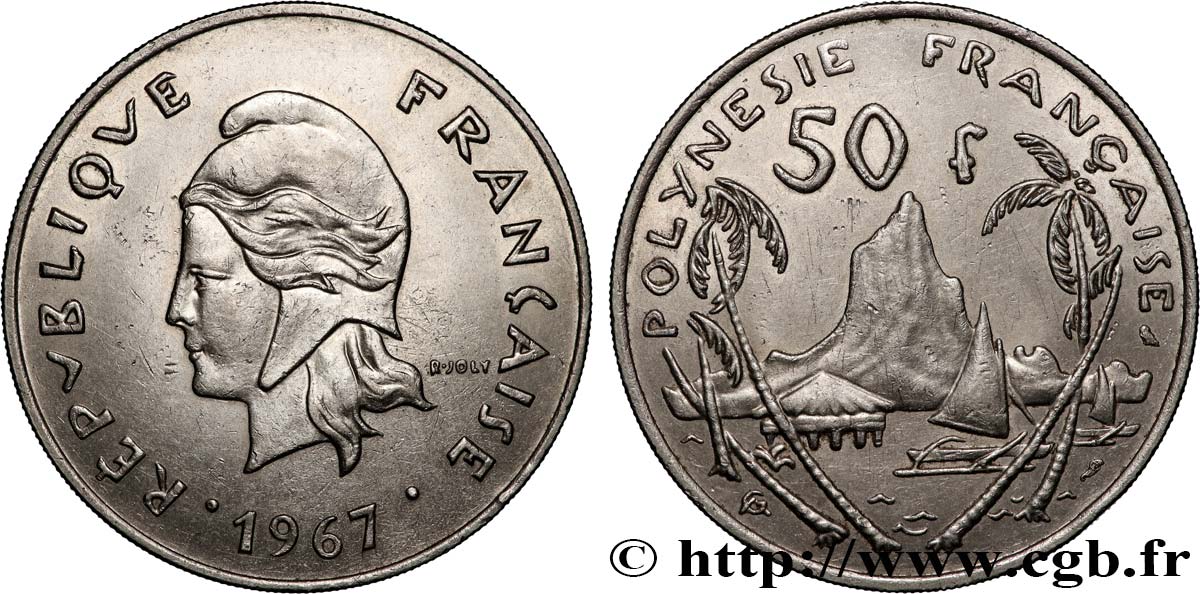 FRANZÖSISCHE-POLYNESIEN 50 Francs Marianne / paysage polynésien 1967 Paris VZ 