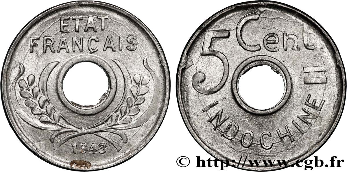 FRENCH INDOCHINA 5 Centièmes 1943 Hanoï MS 