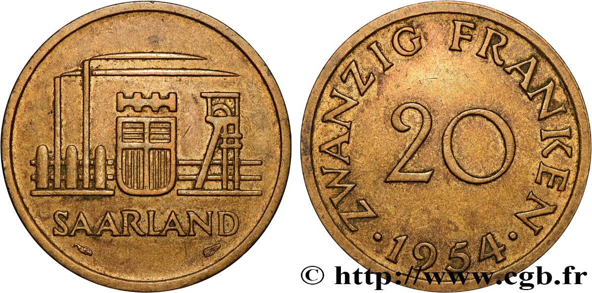 SAARLAND 20 Franken 1954 Paris fVZ 