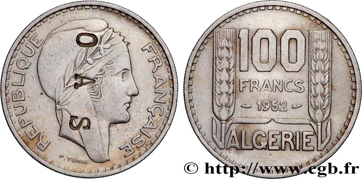 ALGERIA 100 Francs Turin avec gravure OAS 1952  XF 