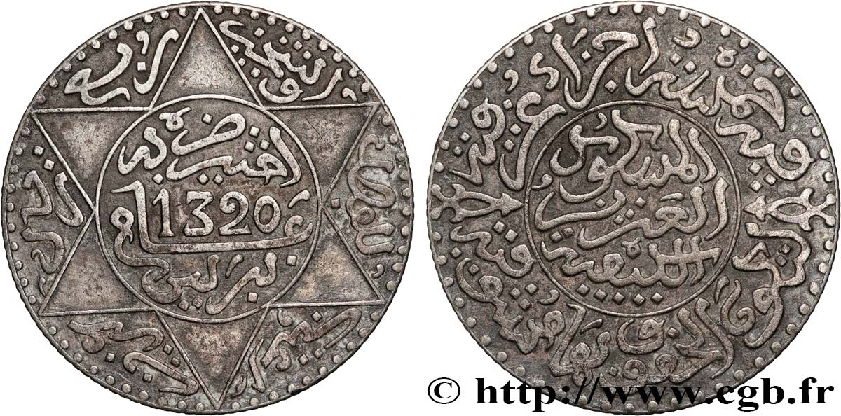 MAROKKO 2 1/2 Dirhams (1/4 Rial) Abdul Aziz I an 1320 1902 Berlin SS 