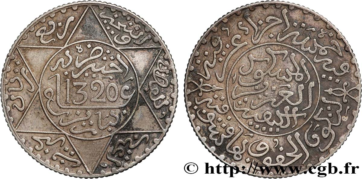 MOROCCO 2 1/2 Dirhams Abdul Aziz I an 1320 1902 Paris XF 