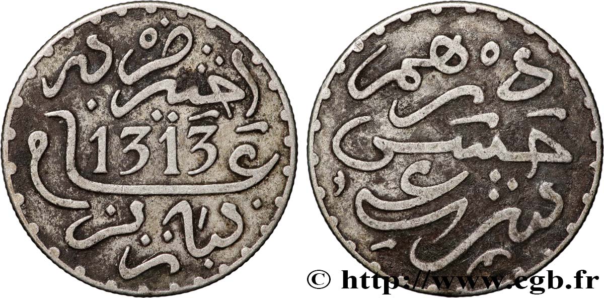 MAROKKO 1 Dirham Abdul Aziz I an 1313 1895 Paris fSS 