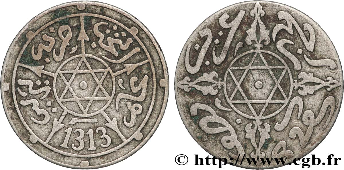 MOROCCO 1/2 Dirham Abdul Aziz I an 1313 1895 Berlin XF 