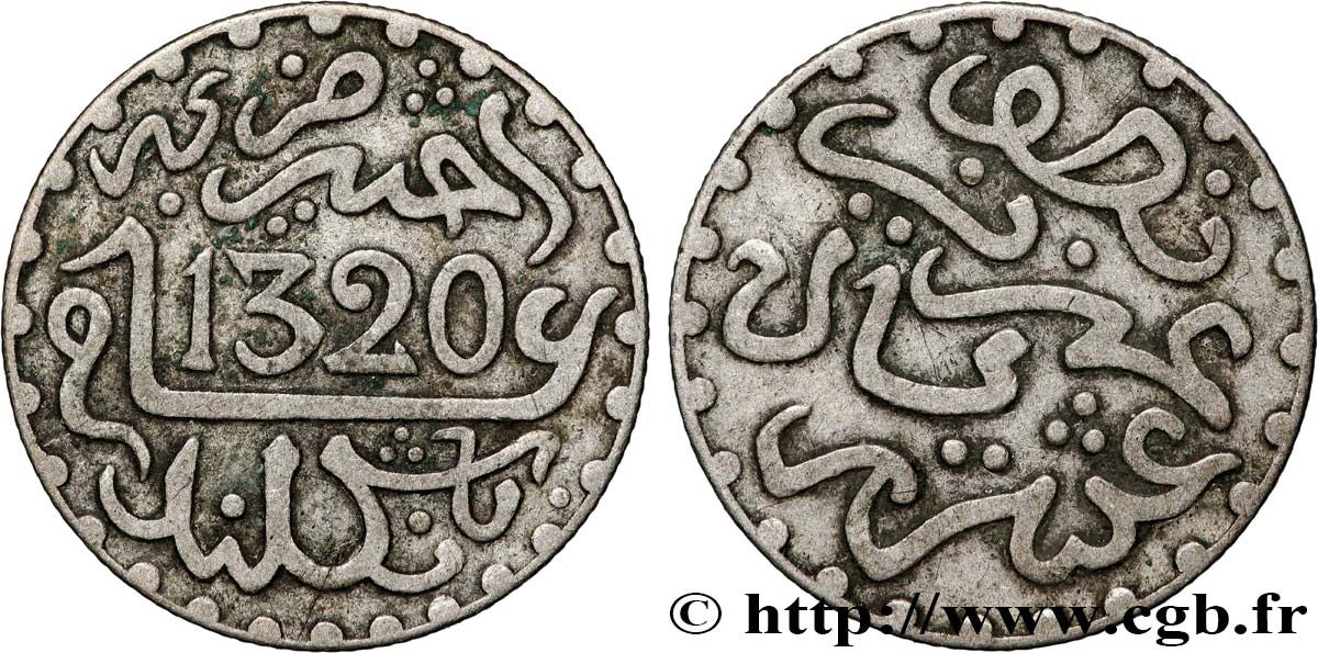 MAROKKO 1/2 Dirham Abdul Aziz I an 1320 1902 Londres SS 