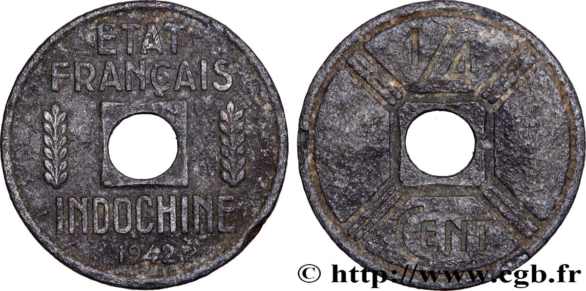 INDOCHINE FRANÇAISE 1/4 Cent 1942 Osaka TB+ 