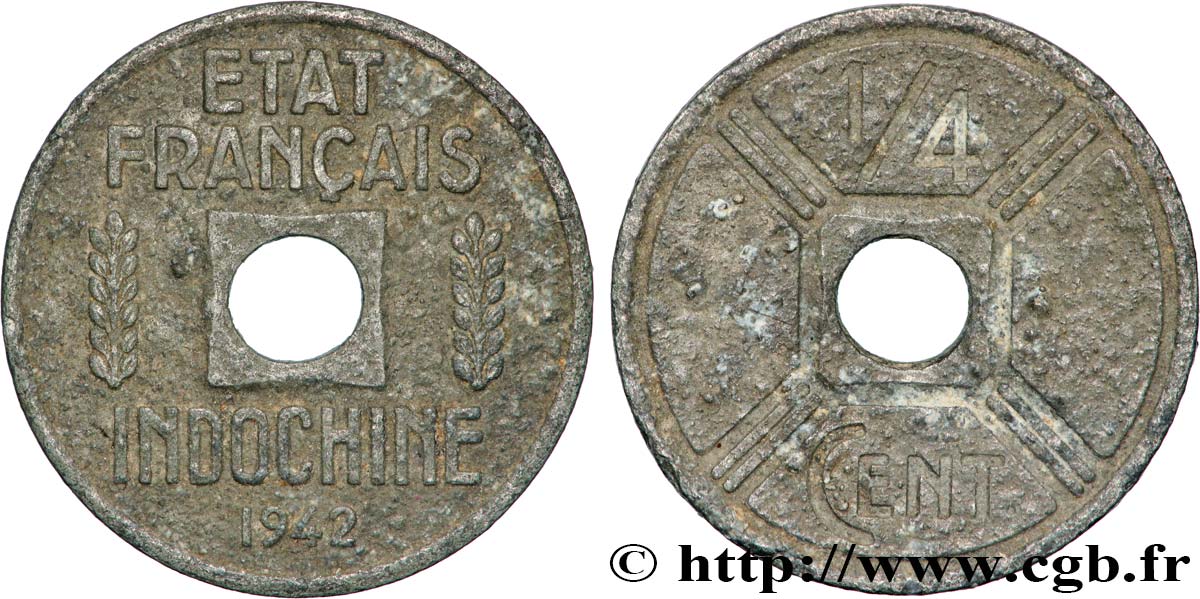 FRENCH INDOCHINA 1/4 Cent 1942 Osaka VF 