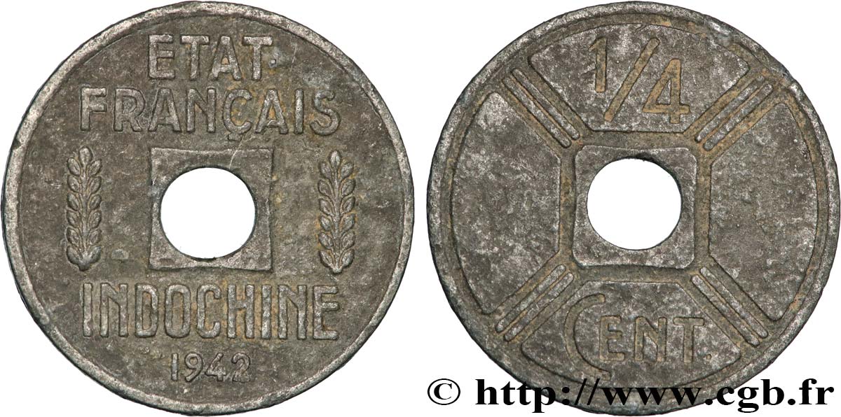 FRENCH INDOCHINA 1/4 Cent 1942 Osaka VF 