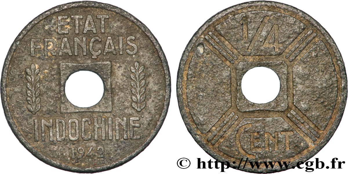 INDOCHINE FRANÇAISE 1/4 Cent 1942 Osaka TB+ 