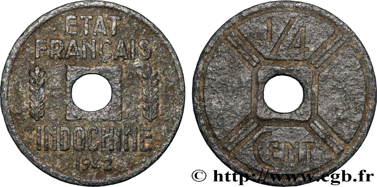 INDOCHINA 1/4 Cent 1942 Osaka BC+ 