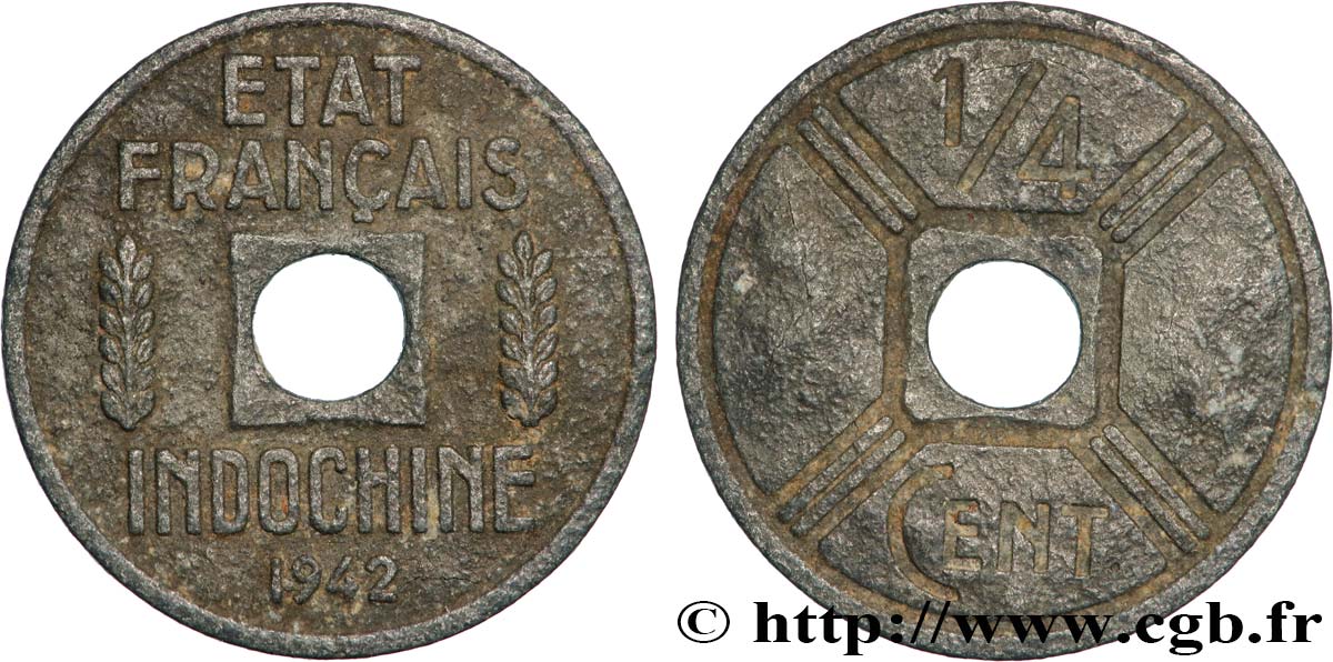 INDOCHINE FRANÇAISE 1/4 Cent 1942 Osaka TB+ 