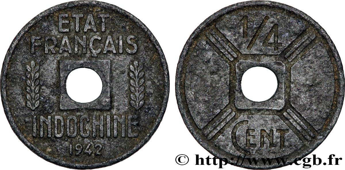 FRENCH INDOCHINA 1/4 Cent 1942 Osaka VF 