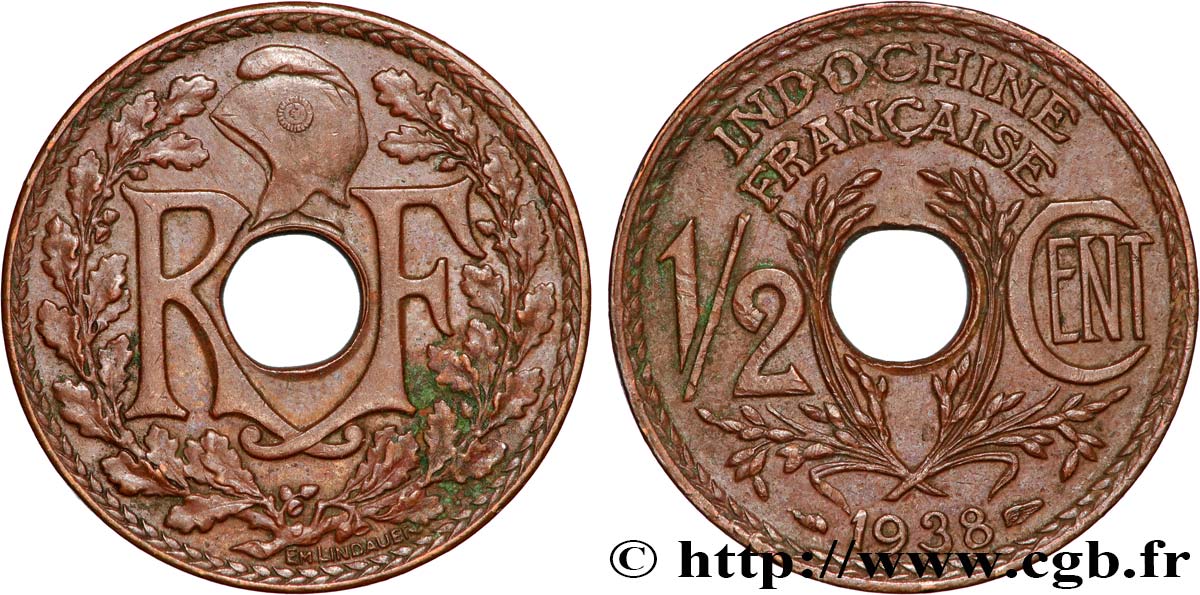 INDOCHINE FRANÇAISE 1/2 Centième 1938 Paris TTB+ 