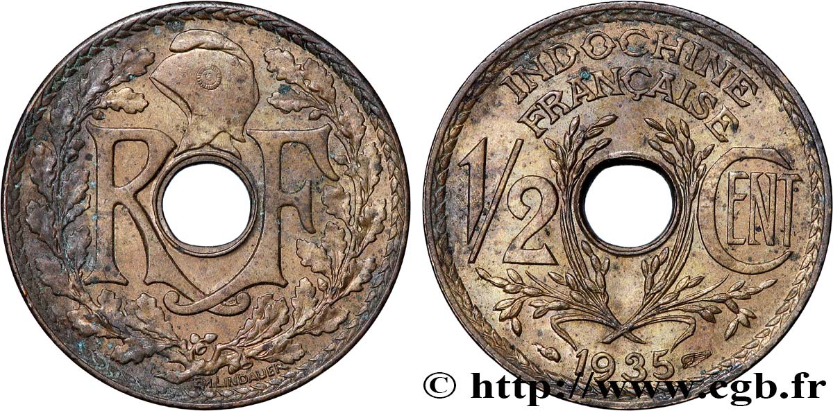 INDOCHINA 1/2 Centième 1935 Paris EBC 