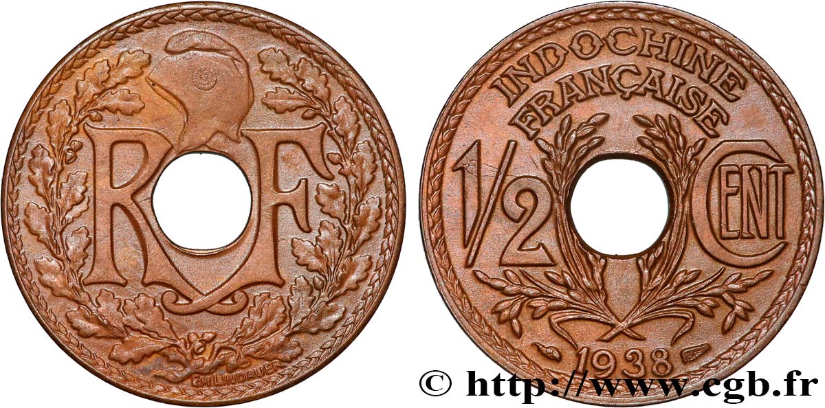 INDOCHINE FRANÇAISE 1/2 Centième 1938 Paris SUP 