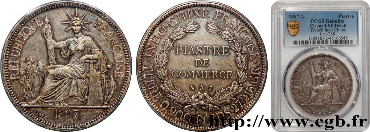 FRENCH INDOCHINA 1 Piastre de Commerce 1887 Paris AU PCGS