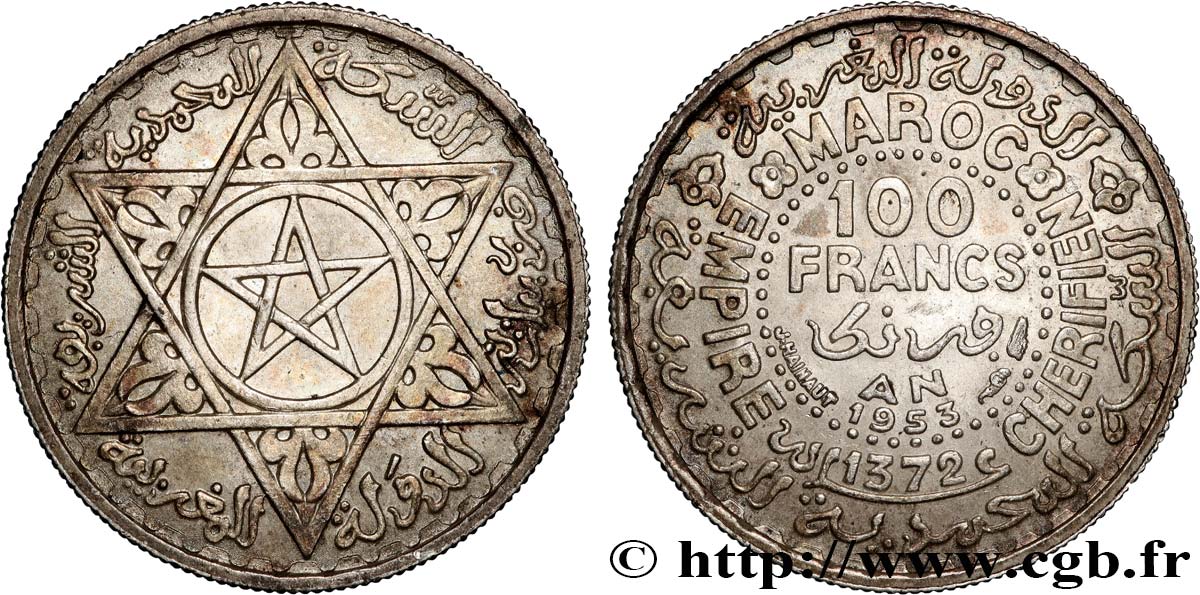 MAROCCO - PROTETTORATO FRANCESE 100 Francs AH 1372 1953 Paris SPL 