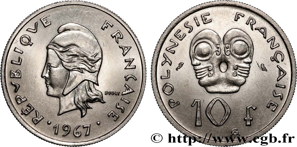 FRANZÖSISCHE-POLYNESIEN 10 Francs Marianne 1967 Paris VZ 
