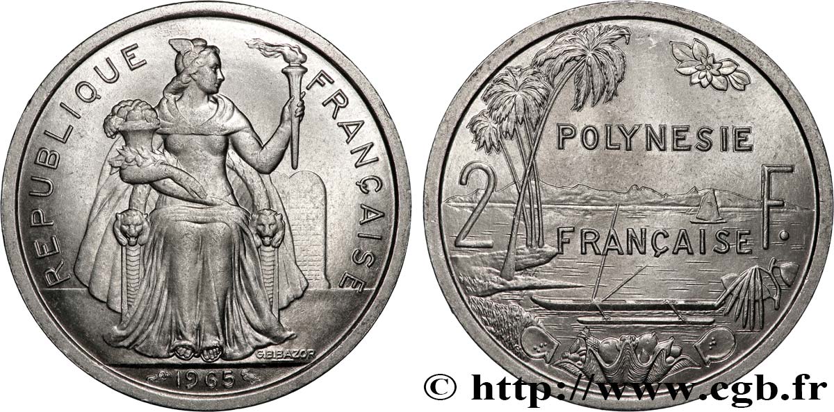 POLINESIA FRANCESE 2 Francs Polynésie Française 1965 Paris MS 