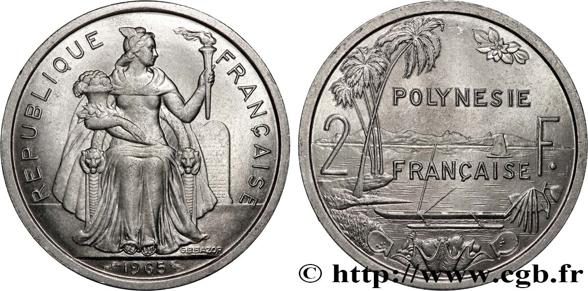 FRANZÖSISCHE-POLYNESIEN 2 Francs Polynésie Française 1965 Paris fST 