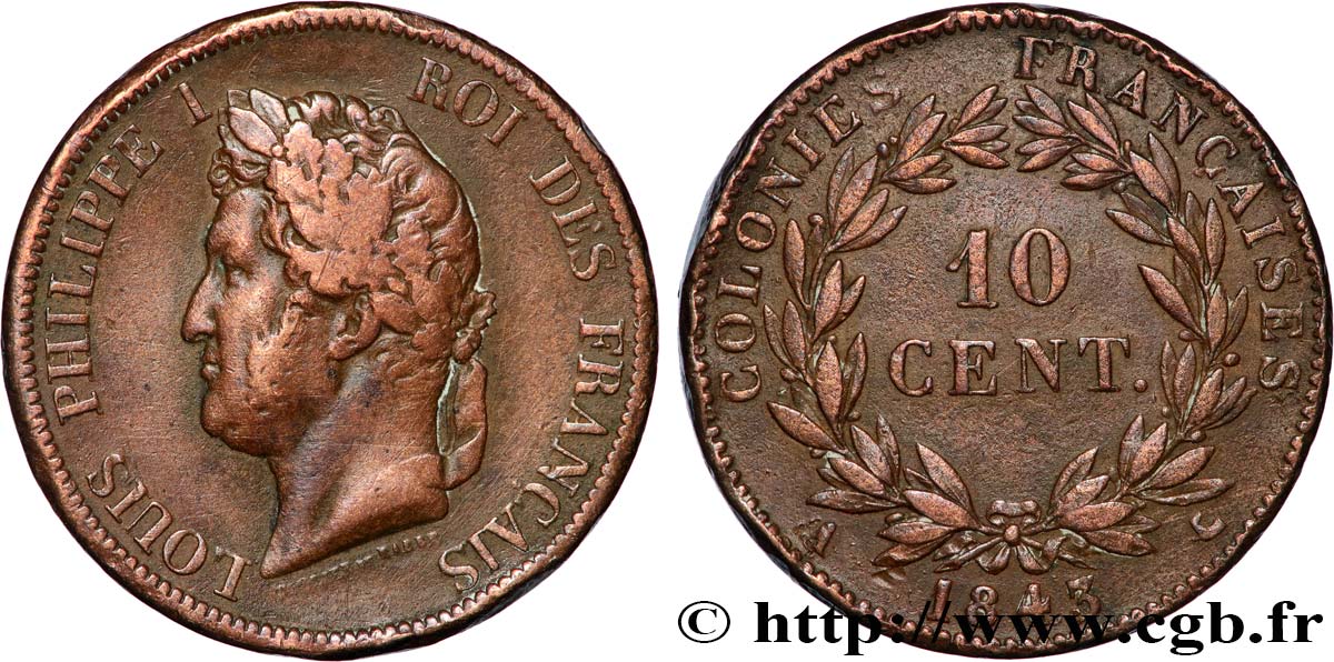 COLONIE FRANCESI - Luigi Filippo, per Isole Marchesi 10 Centimes 1843 Paris q.BB 