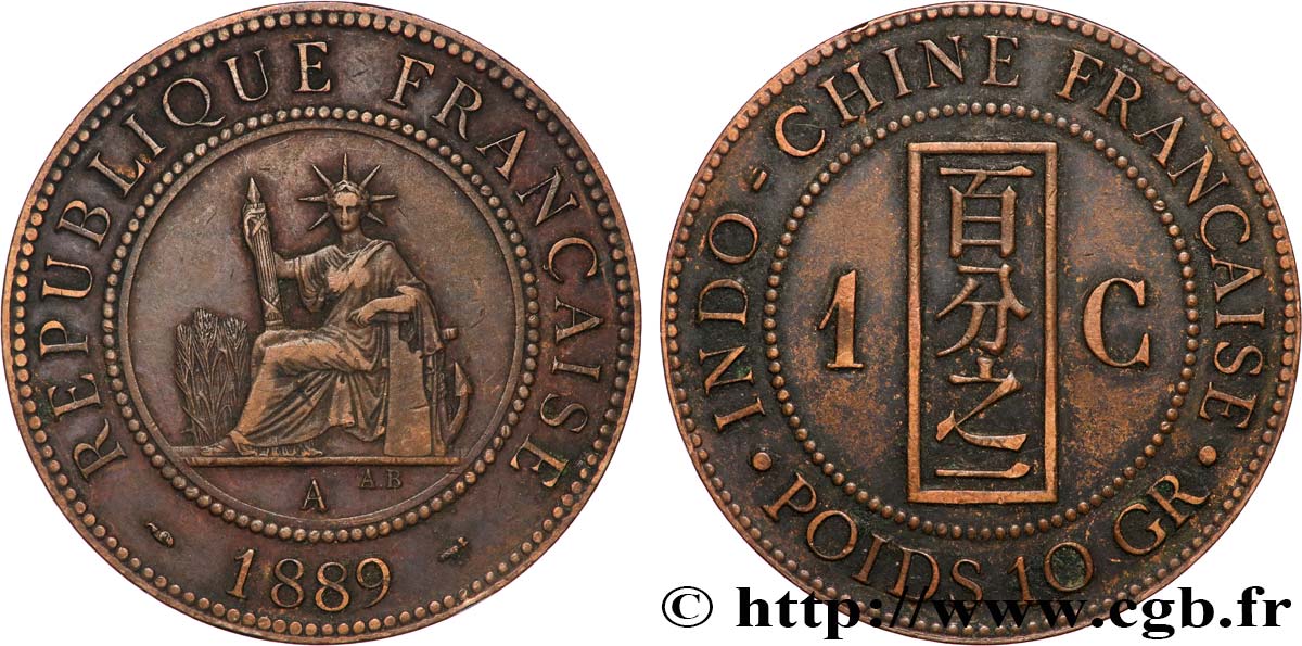 FRENCH INDOCHINA 1 Centième 1889 Paris XF 