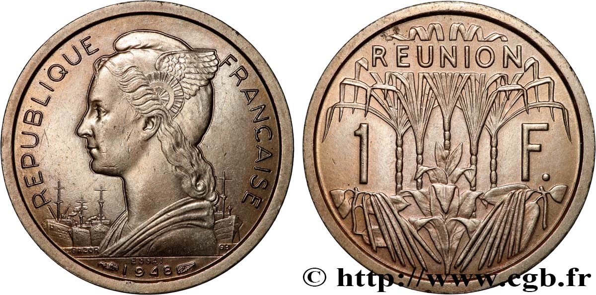 ISLA DE LA REUNIóN 1 Franc Essai
 1948 Paris SC 
