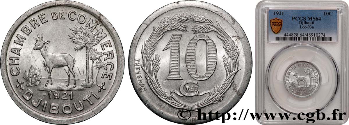 DJIBUTI 10 Centimes Chambre de Commerce de Djibouti 1921 Paris MS 