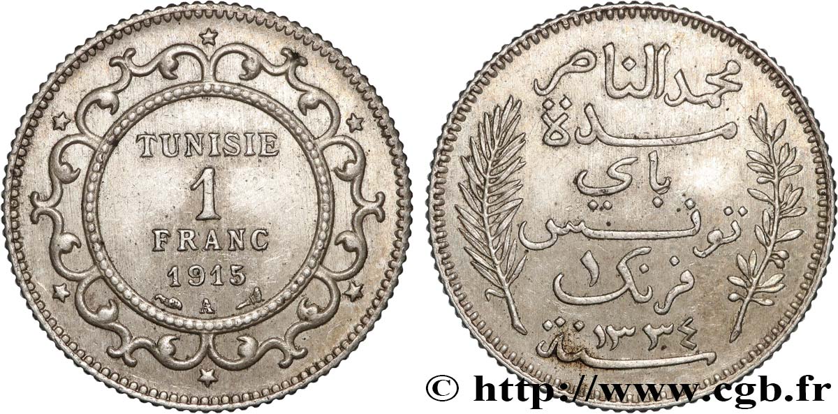 TUNEZ - Protectorado Frances 1 Franc AH1334 1915 Paris EBC 