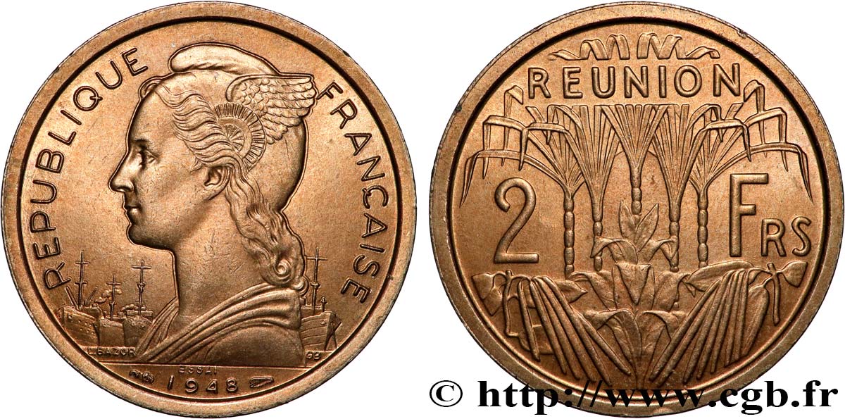 ISLA DE LA REUNIóN Essai de 2 Francs 1948 Paris SC 