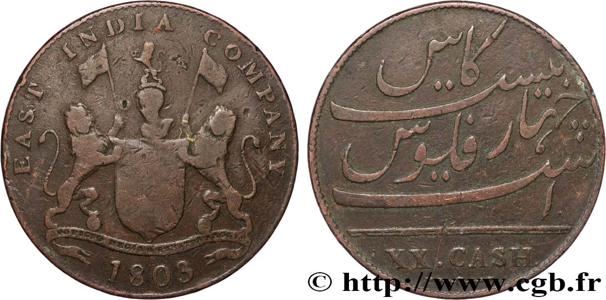 ISLA DE FRANCIA (MAURICIO) XX (20) Cash East India Company 1803 Madras BC 
