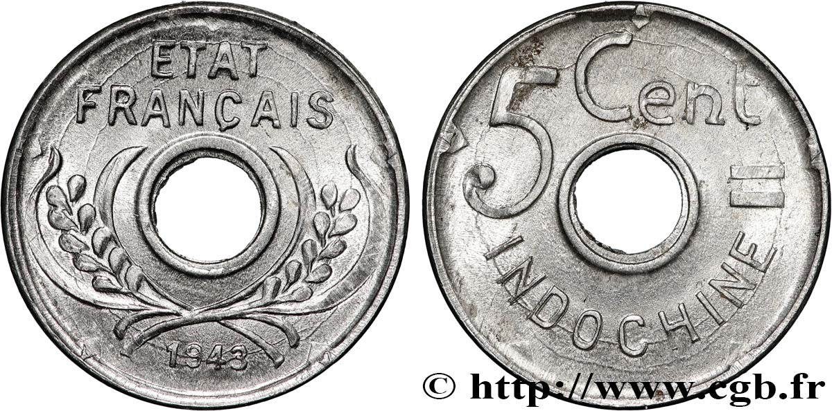 INDOCINA FRANCESE 5 Centièmes 1943 Hanoï SPL 