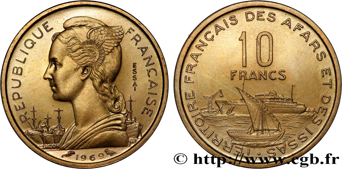 DJIBUTI - Territorio francese degli Afar e degli Issa 10 Francs ESSAI 1969 Paris MS 