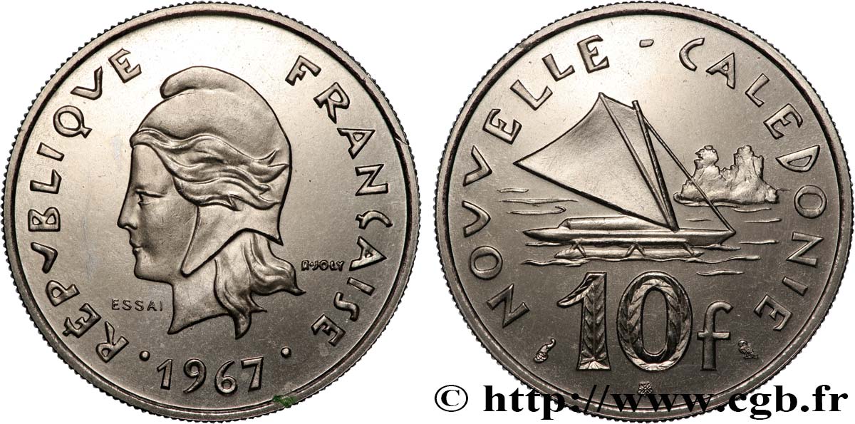 NOUVELLE CALÉDONIE Essai de 10 Francs Marianne / voilier 1967 Paris SPL 