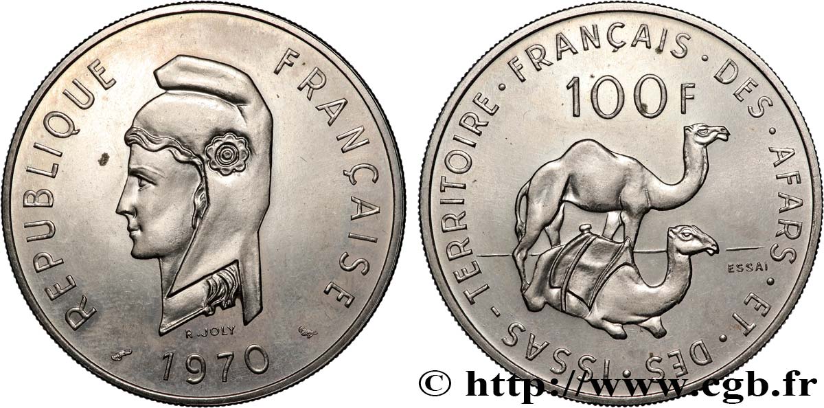 DSCHIBUTI - Französisches Afar- und Issa-Territorium Essai de 100 Francs Marianne / dromadaires 1970 Paris fST 