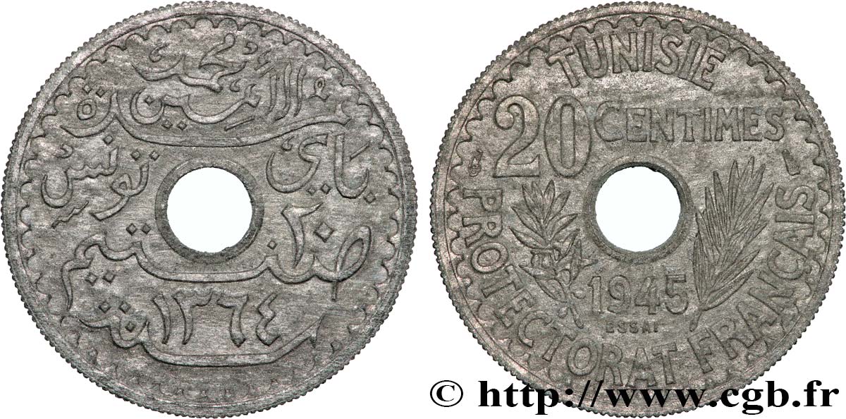 TUNESIEN - Französische Protektorate  Essai de 20 Centimes AH 1364  1945 Paris VZ 