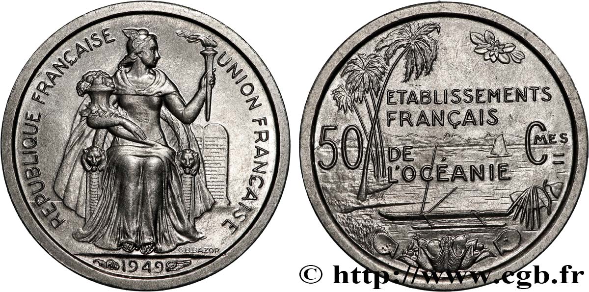 FRENCH POLYNESIA - French Oceania 50 Centimes Établissements Français de l’Océanie 1949 Paris MS 