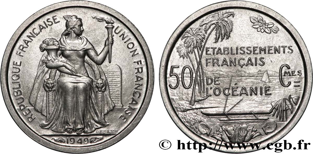 FRENCH POLYNESIA - French Oceania 50 Centimes Établissements Français de l’Océanie 1949 Paris MS 