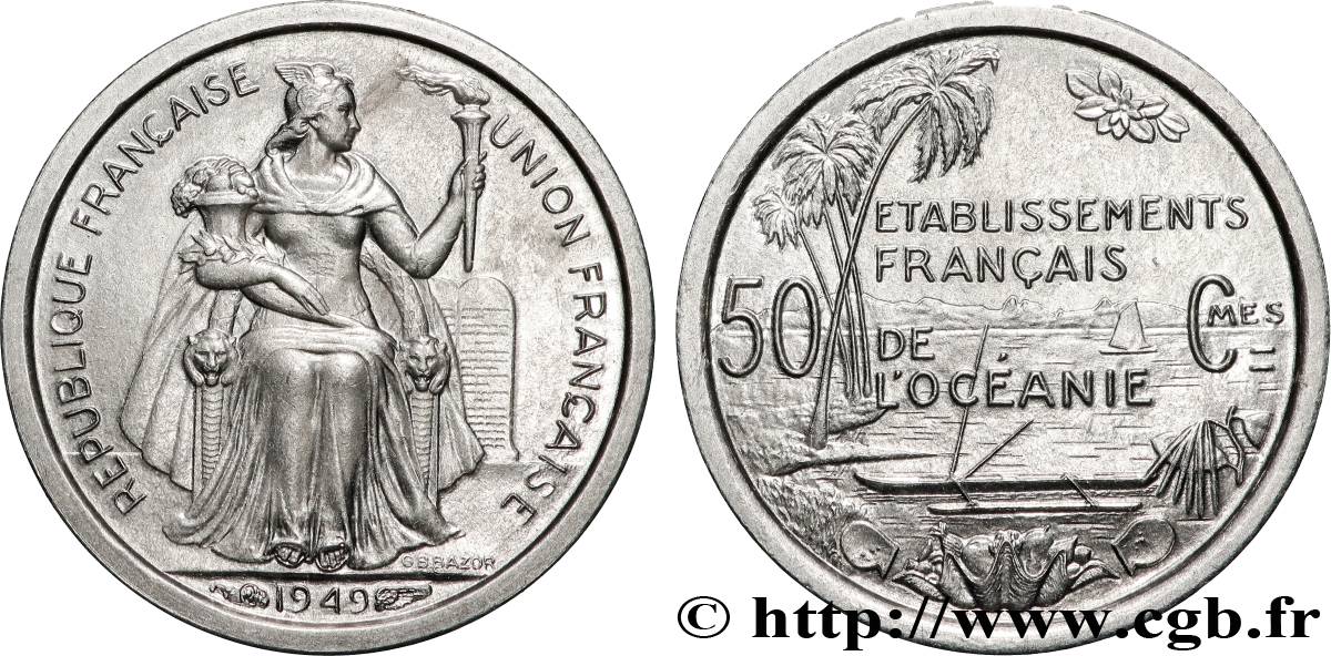 FRENCH POLYNESIA - French Oceania 50 Centimes Établissements Français de l’Océanie 1949 Paris MS 