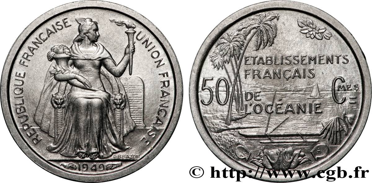 FRENCH POLYNESIA - French Oceania 50 Centimes Établissements Français de l’Océanie 1949 Paris MS 