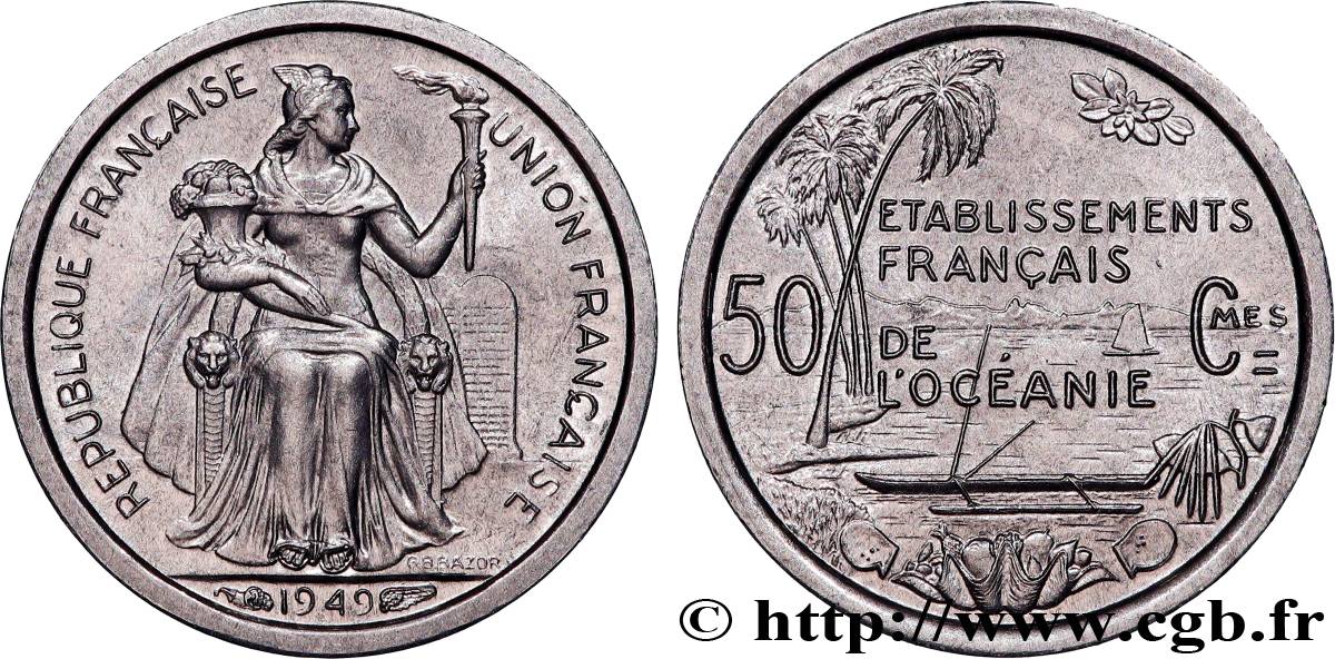 FRENCH POLYNESIA - French Oceania 50 Centimes Établissements Français de l’Océanie 1949 Paris MS 