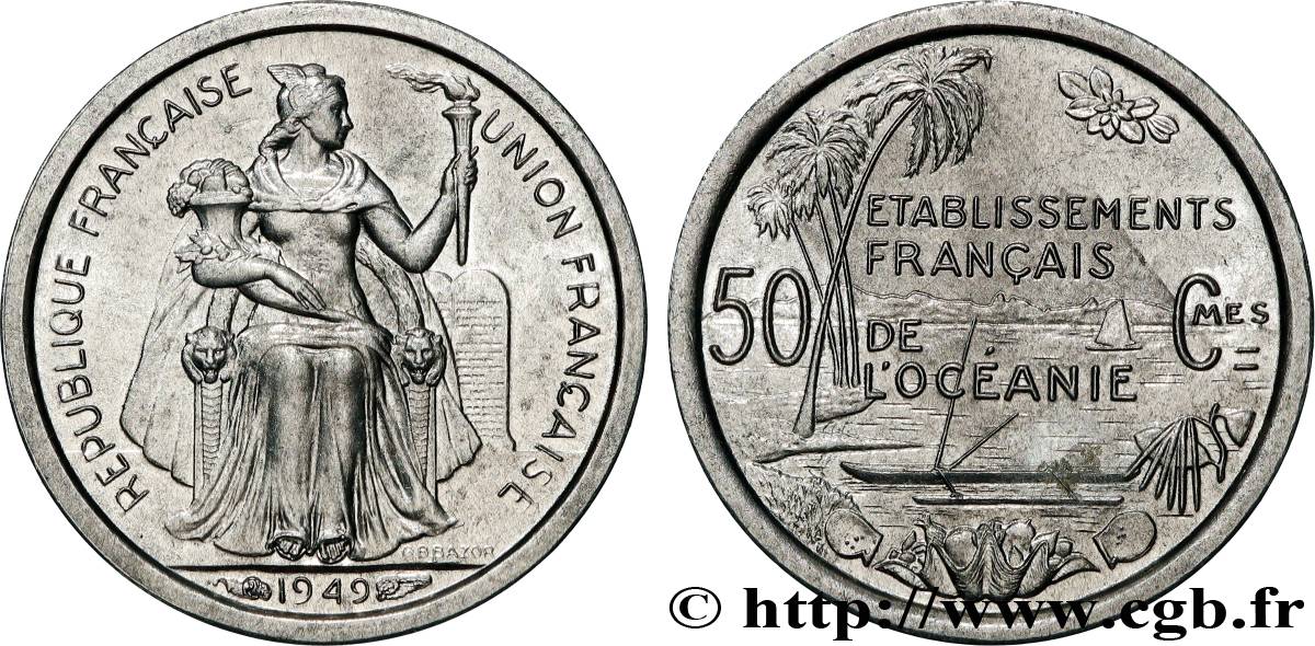 FRENCH POLYNESIA - French Oceania 50 Centimes Établissements Français de l’Océanie 1949 Paris MS 