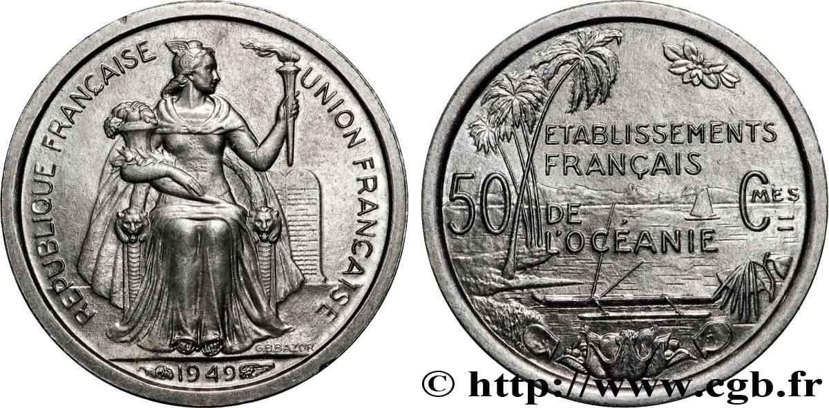 FRANZÖSISCHE POLYNESIA - Franzözische Ozeanien 50 Centimes Établissements Français de l’Océanie 1949 Paris ST 