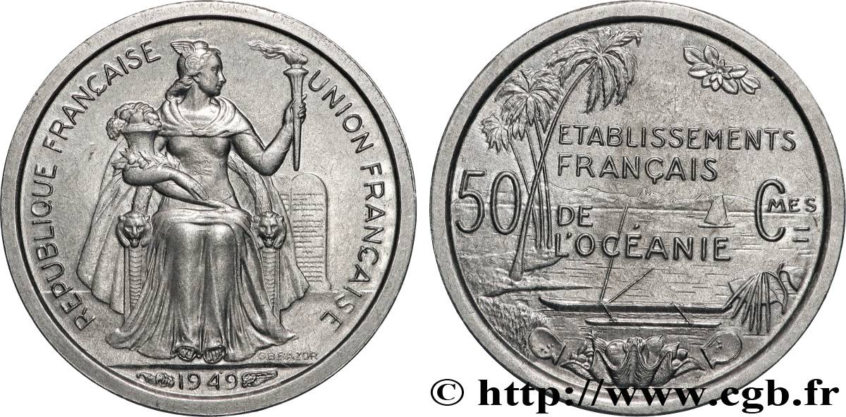 FRENCH POLYNESIA - French Oceania 50 Centimes Établissements Français de l’Océanie 1949 Paris MS 