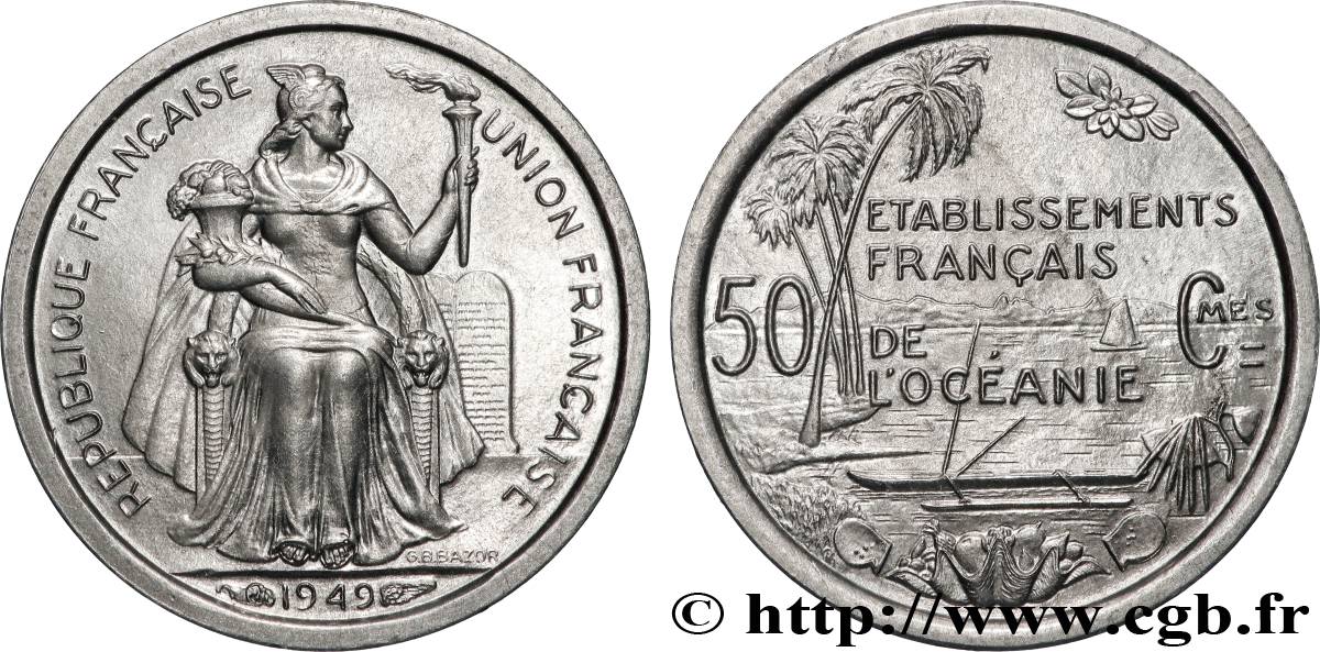 FRENCH POLYNESIA - French Oceania 50 Centimes Établissements Français de l’Océanie 1949 Paris MS 